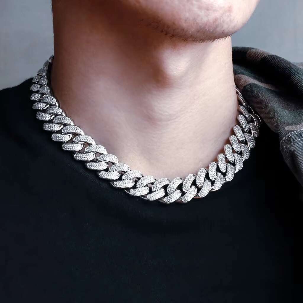 18Inch Moissanite Cuban Link Chain Gold Plated Miami Two Tone Moissanite Cuban Chain Vvs1 for Mans Hiphop Jewelry