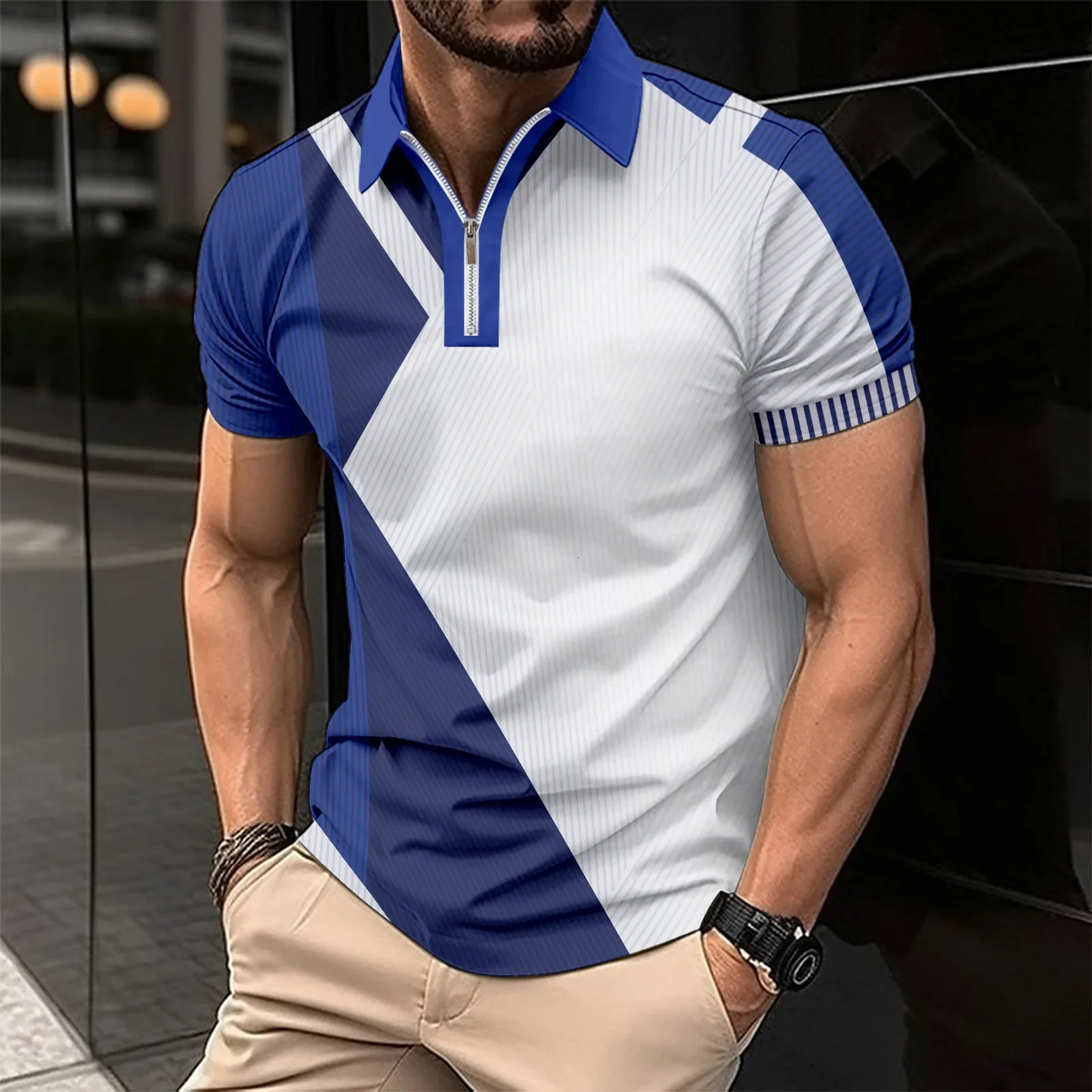 2025 -selling Mens 3D Printed Comfortable Everyday Golf Mens Zipper Short-sleeved Polo Shirt Men Shirt 250324