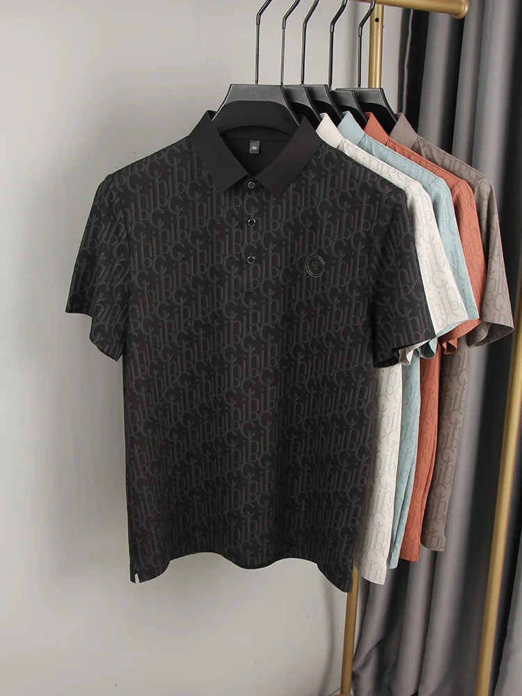 Summer highend ice silk seamless n mens short sleeved highquality lapel polo shirt business casual fashionable printed top 250326