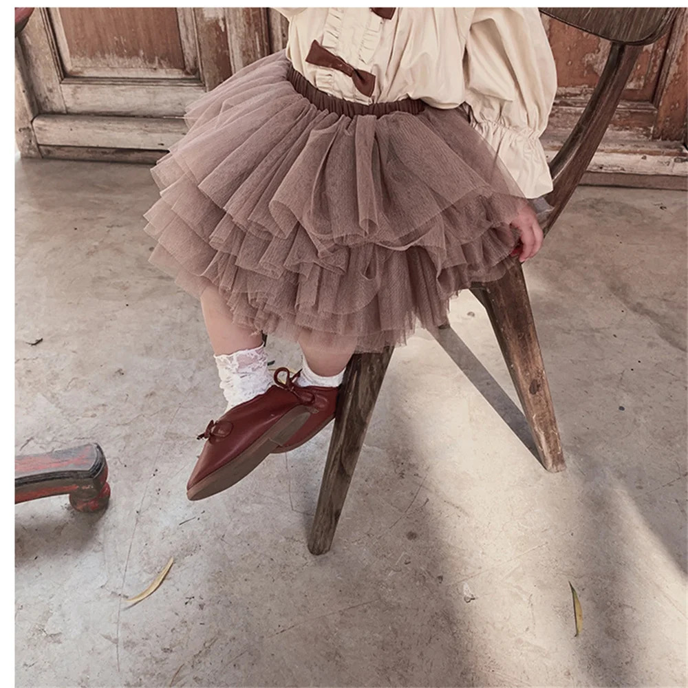 Baby Girls Brown Tutu Skirt Super Fluffy 6 Layers Pettiskirt Princess Ballet Dance Skirts Kids Tulle Skirt Xmas Child Clothes 250326