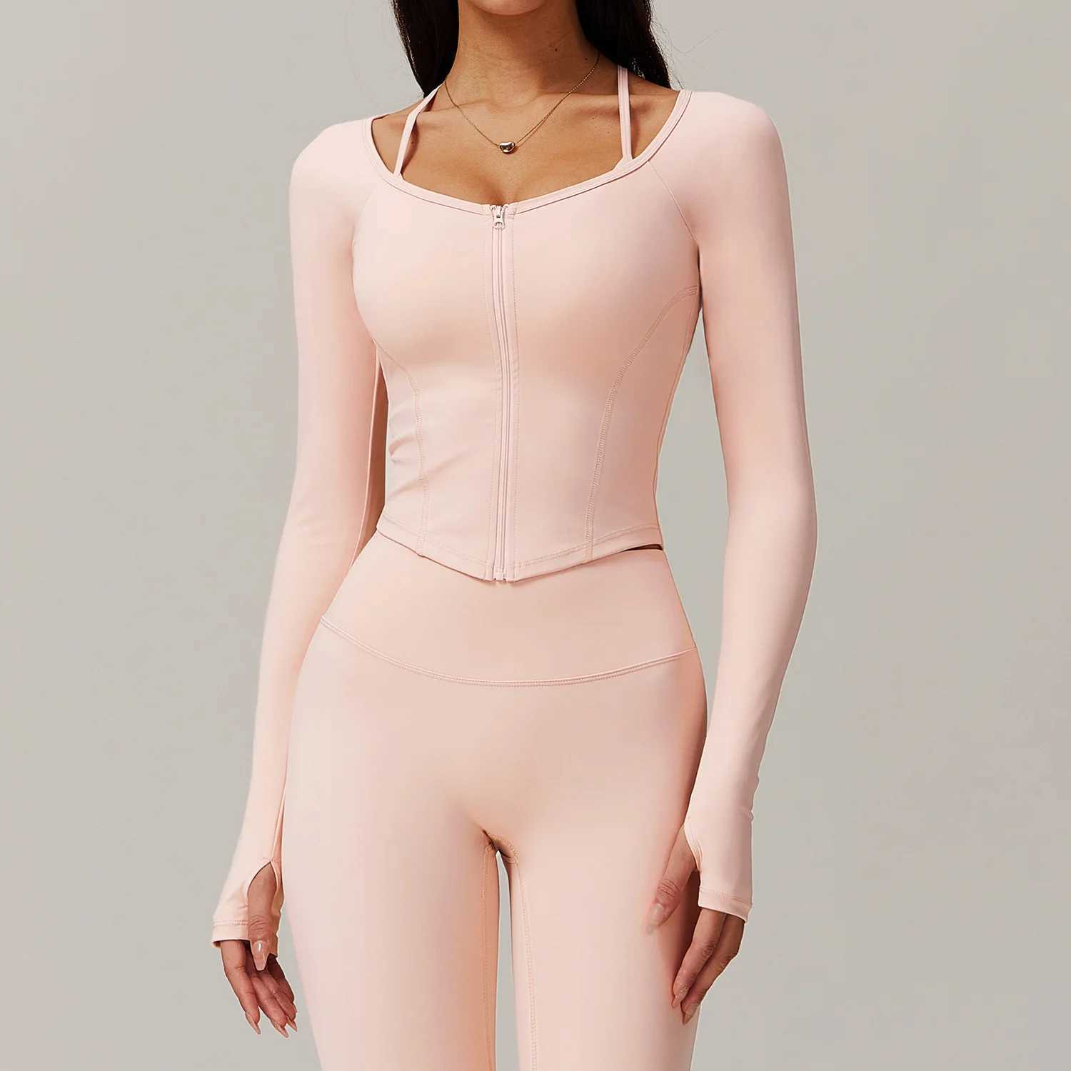 Zipper long sleeved sportswear womens jacket sportswear elastic fitness yoga clothing running shirt W250326