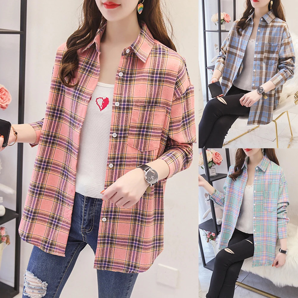 Womens shirt with simple n loose fitting womens autumn long sleeved plain weave single breasted top 250326