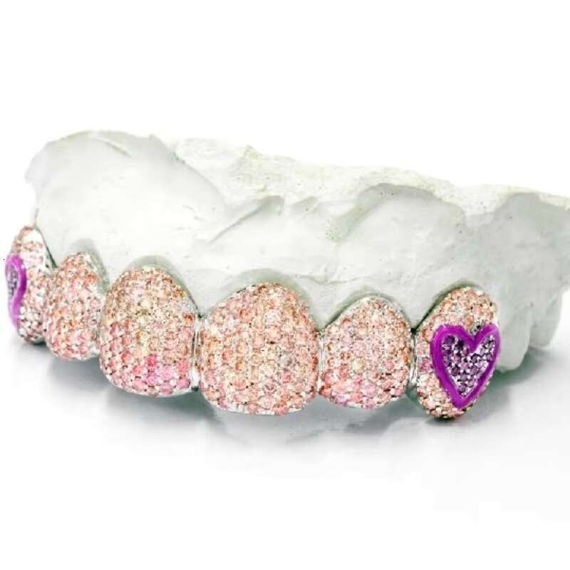 Custom Hiphop Iced Out Rose Gold Grillz for Teeth 925 Sterling Silver Bling Moissanite Grillz