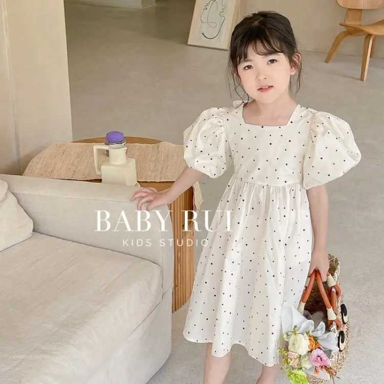 Girls Korean version polka dot backless dress 2025 summer set new baby bubble sleeve princess dress trend W250326