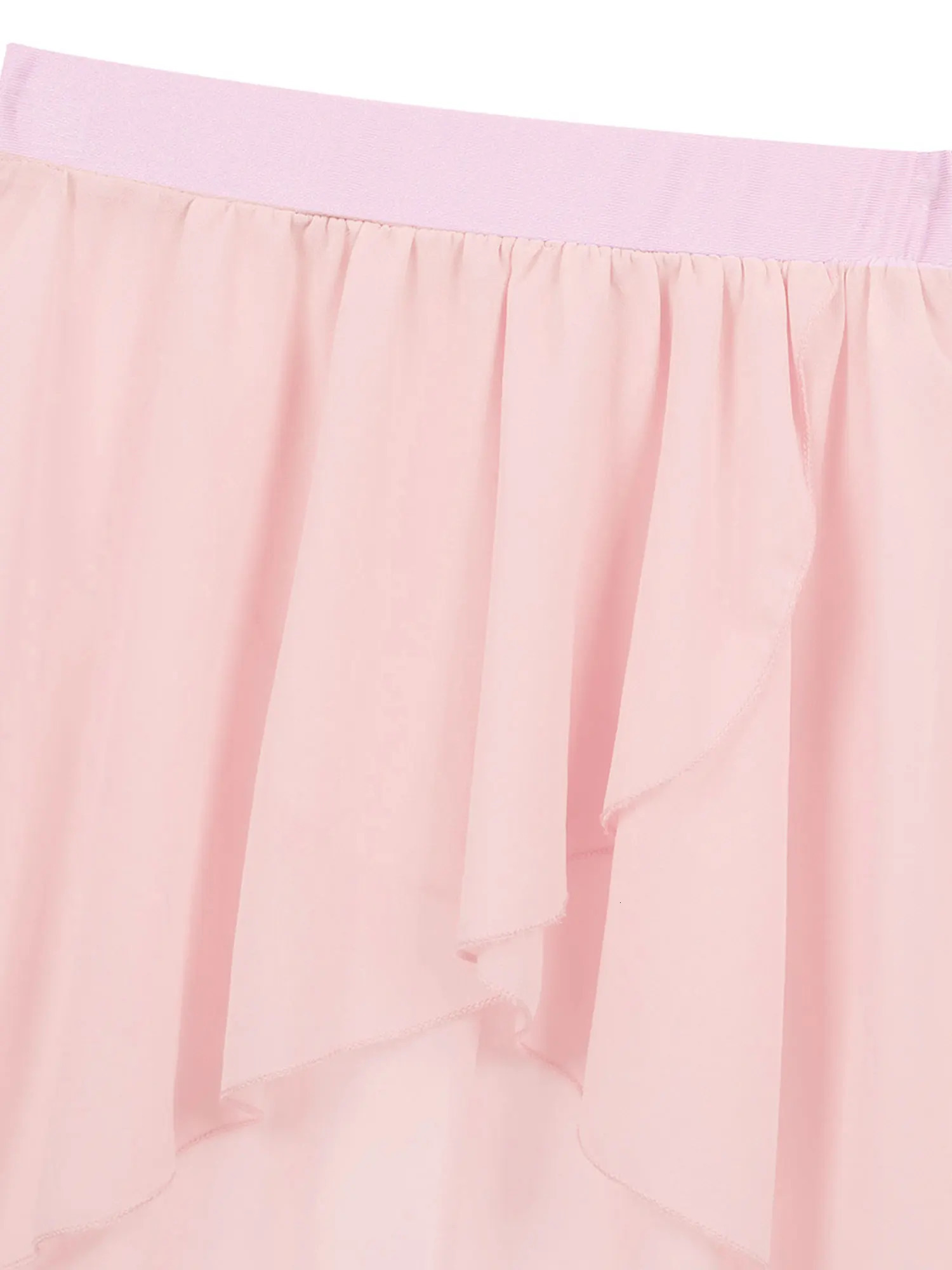 Kids Girls Chiffon Dance Skirt High-Low Elastic Waistband Chiffon Skirt for Ballet Jazz Dance Studio Practice Performance 250326
