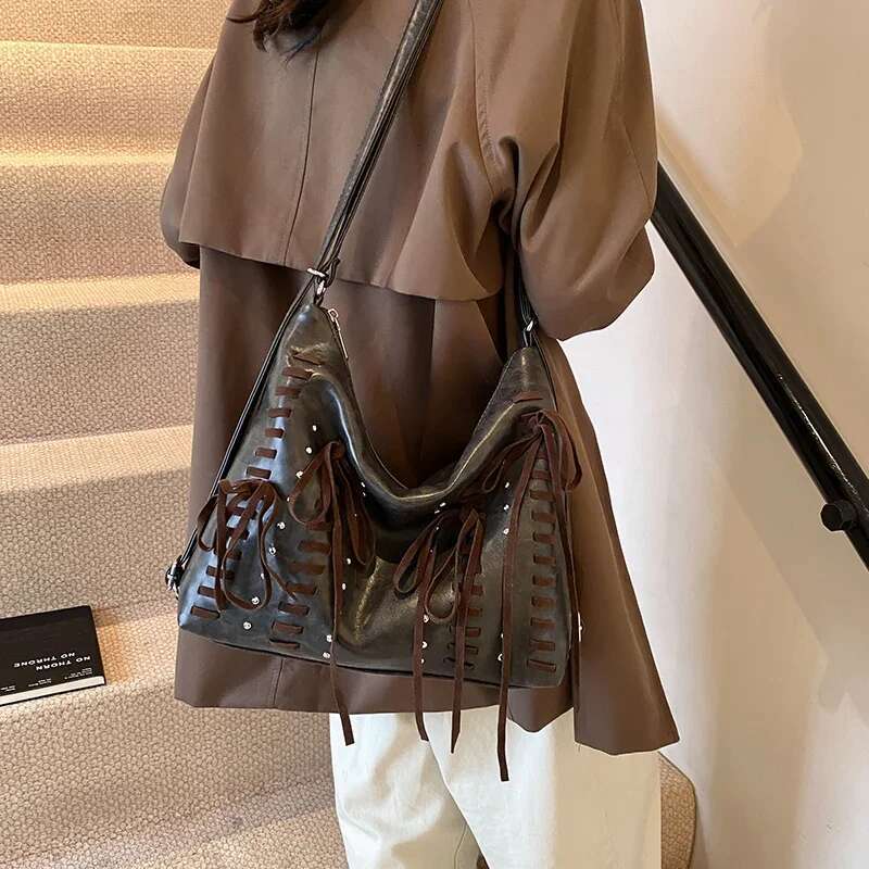LEFTSIDE Studded Design Small PU Leather Shoulder Bags For Women 2024 Y2k Fashion New Trend Underarm Bag Female Handbags
