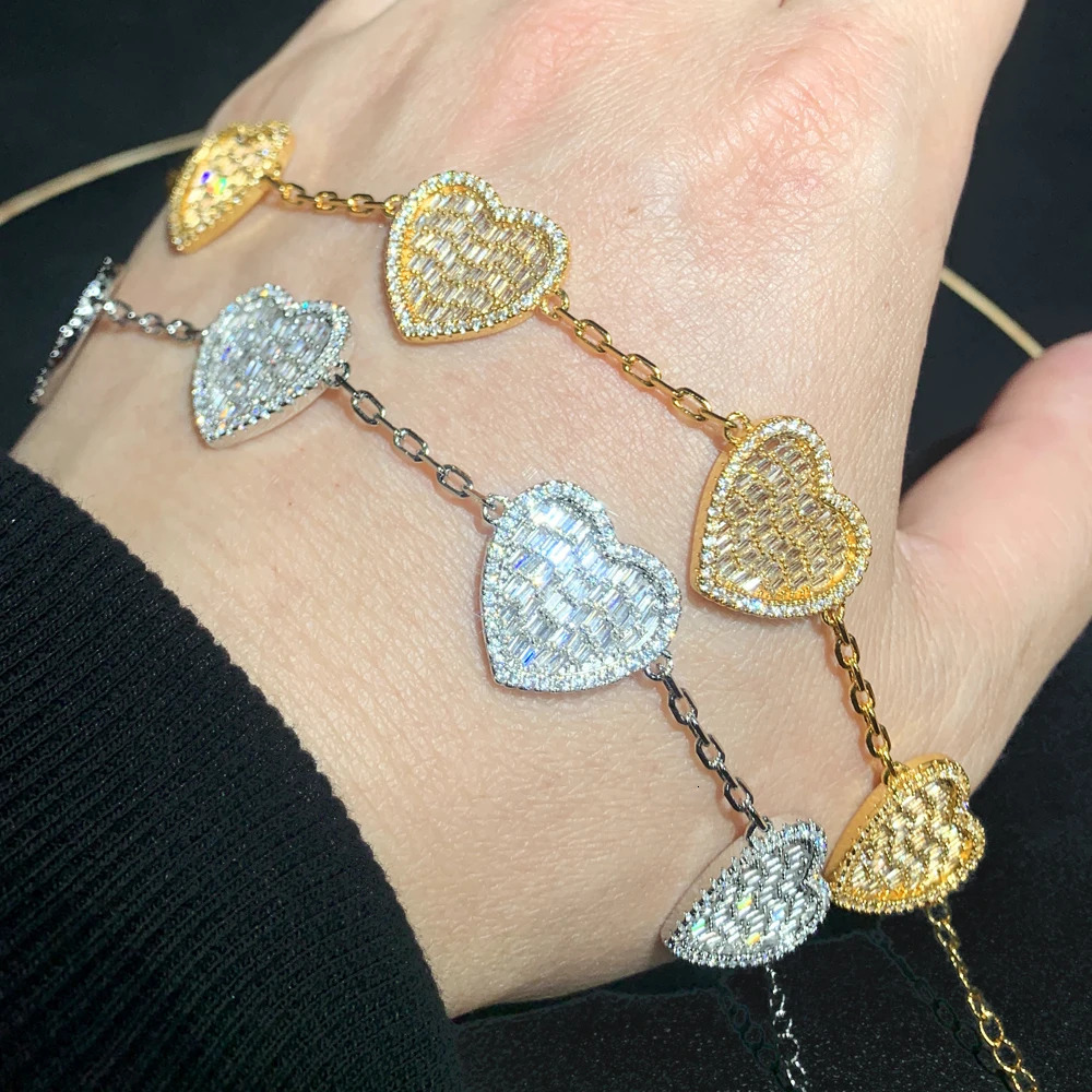 Cz heart-shaped charm bracelet suitable for women ice out cubic zirconia chain bracelet with extended chain fashion jewelry 250326