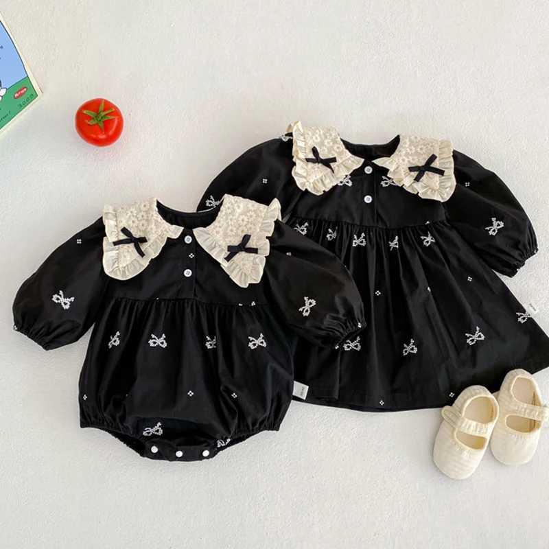 Sisters Clothing Autumn Spring Childrens Princess Dress Baby Girls Bodysuit Long Sleeve Cotton Embroidered Childrens Clothing W250326