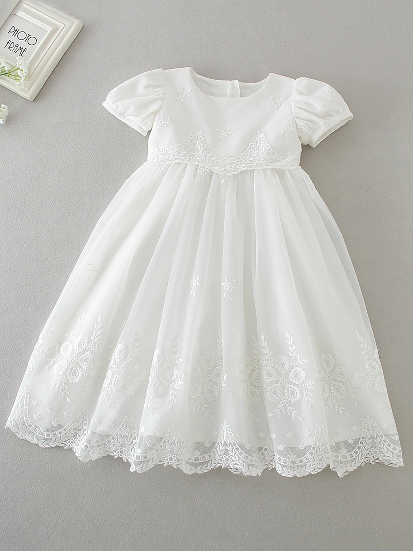 Baby Girls Christening Baptism Dress Flower Embroidered Gown Outfit for Birthday Party Special Occasion 250325