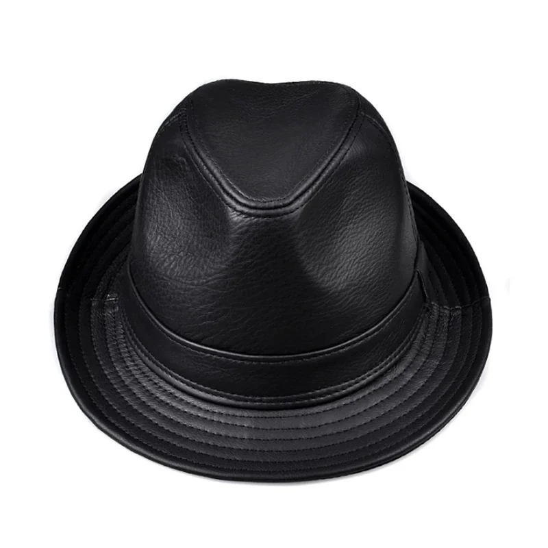 Mens High Quality Genuine Leather Formal Hat Jazz Gentleman Cowhide Short Brim Black/Brown Top Hat Mens Performance 250325