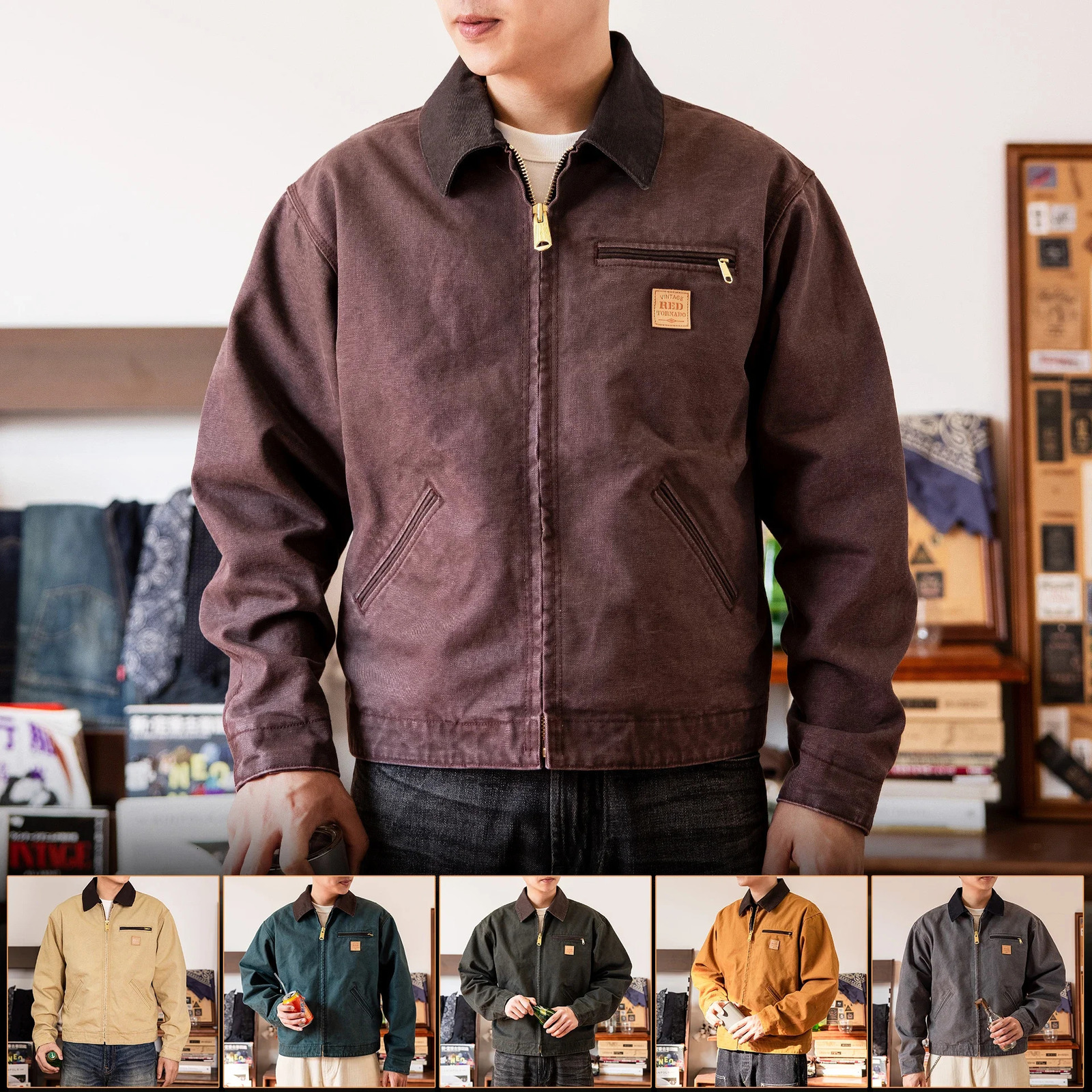 J010002 Large Size 15oz High Quality Cotton Canvas Jacket Casual Fashion Laundry Coat 250326
