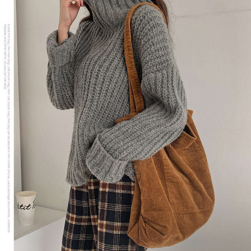 Korean Versatile Large Capacity Shopping Leisure Art Wash Corduroy Simple Women's Shoulder Bag