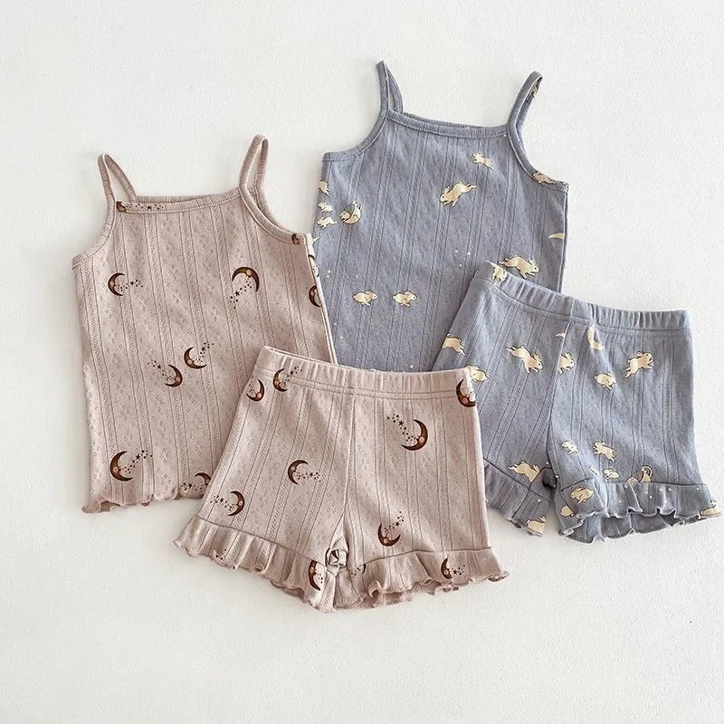 Fashion Baby Girl Cotton Floral Print Clothes Set Strap VestShorts 2PCS Infant Toddler Child Summer Homesuit Baby Clothes 1-10Y 250326