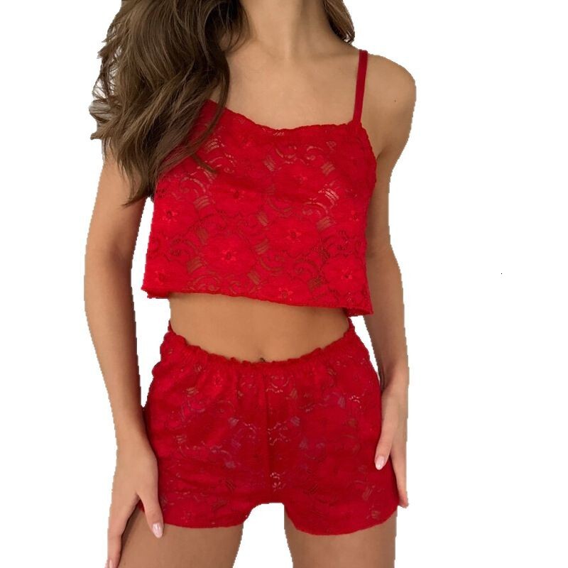 2025 sexy lace see through camisole vest shorts sleepwear pure desire spring and summer home suit set for women