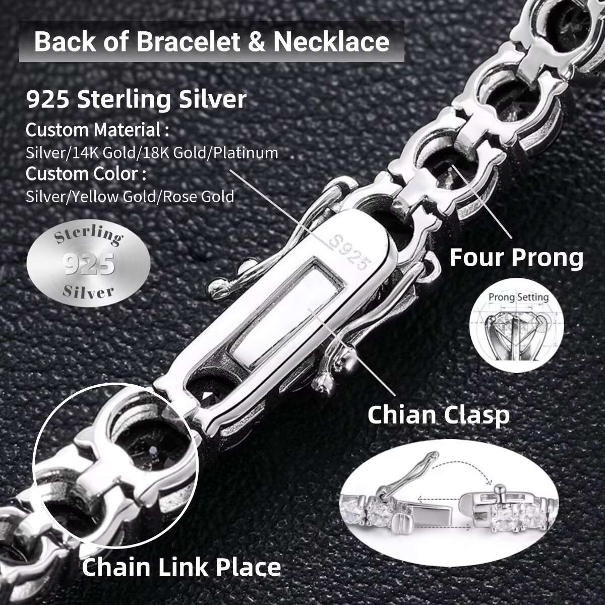 Iced Out Moissanite Chain Pass Diamond Test VVS Miossanite Jewelry 3mm 4mm 5mm 6mm 925 Sterling Silver Moissanite Tennis Chain