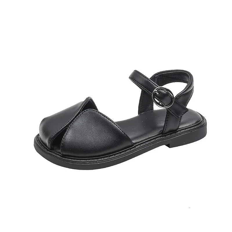 Girls Summer Sandals Toe-covered Anti-kick Children Flat Sandals Princess Retro Classic Ins Fashion Soft Chic 250326
