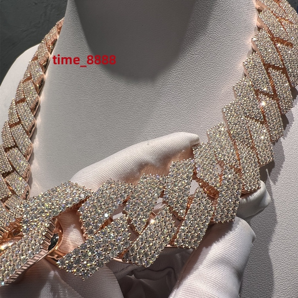Shining 18K Gold Plated Sterling Silver 24mm 4 Rows Iced Cuban Link Chain Necklace Moissanite