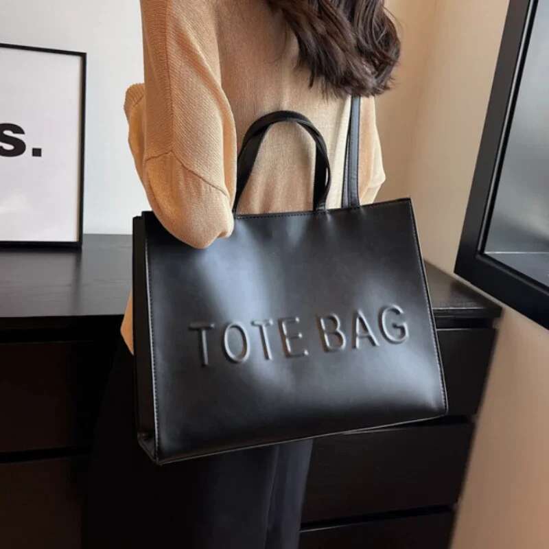 Large Capacity Fashionable Tote With Letter Print Fashion Solid Color Simple Crossbody Women Casual Handbag Shoulder Bag