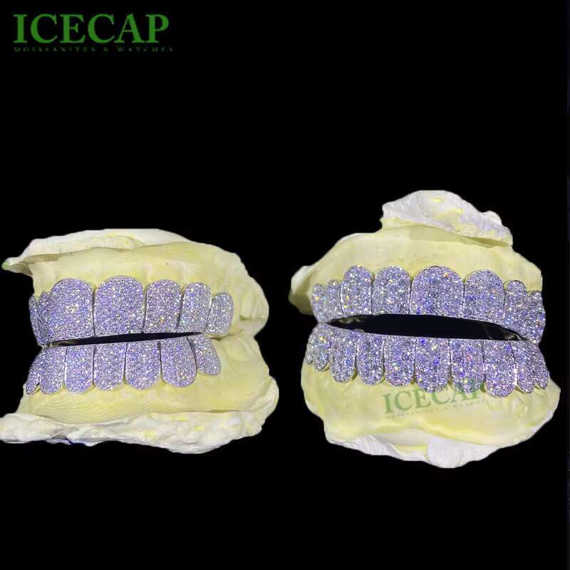 Custom Big Stone Grillz 8 on 8 Deep Perm Cut Vvs Moissanite Hip Hop Grillz Iced Out S925 18k White Gold Custom Moissanite Grillz
