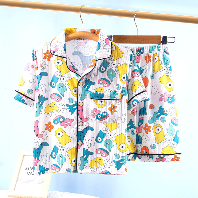 Pajama Set Ice Silk Summer Thin Boys' Home Cartoon Breathable Girls' Pajamas Children's Clothing