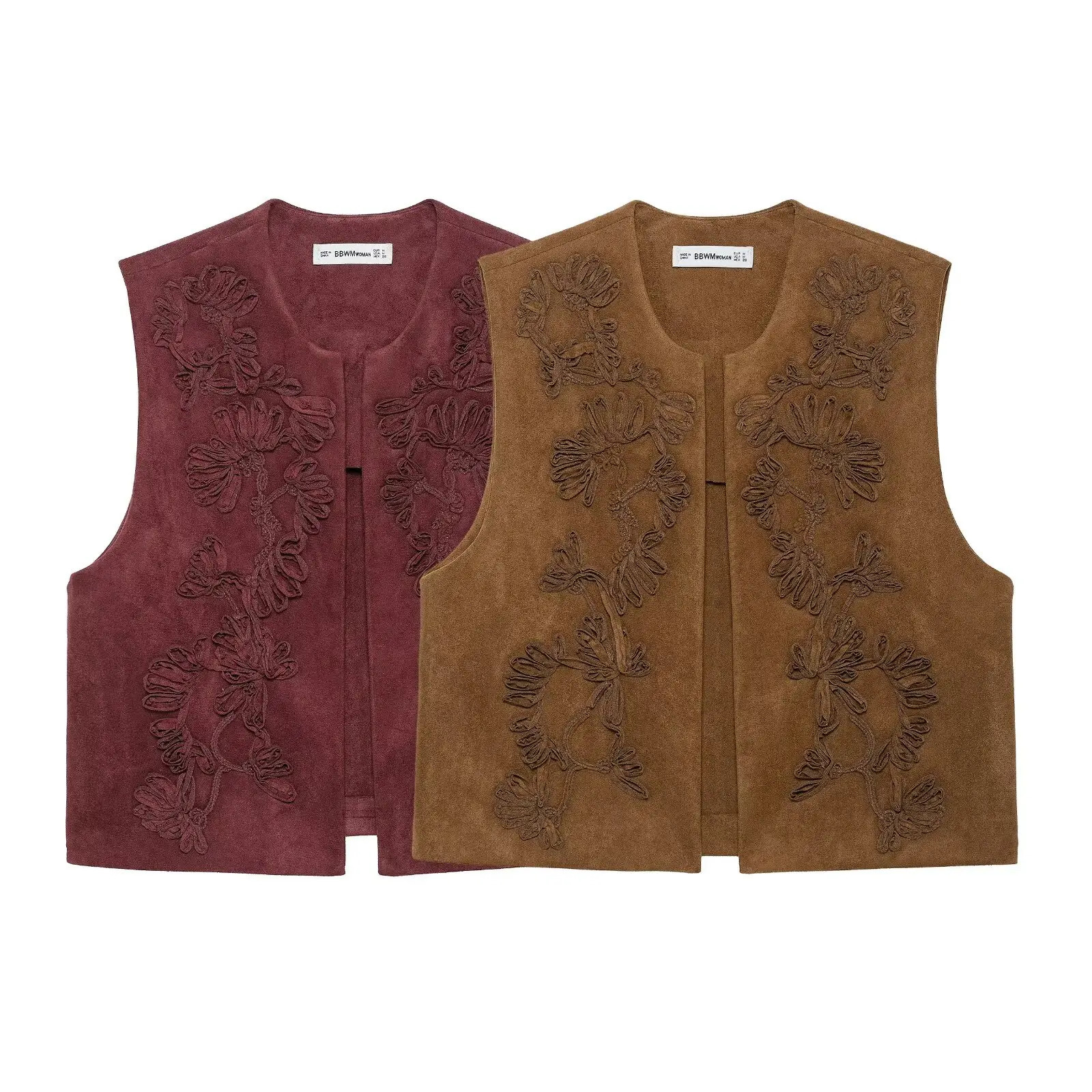 TRAFZA Summer Retro Womens Solid Sleeveless Casual Street Slimming Top Womens O-neck Embroidered Elegant Tank Top 250320