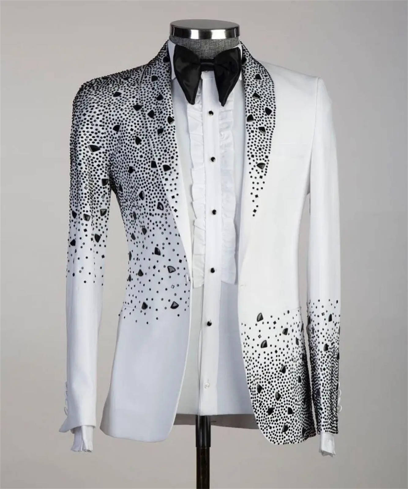 Gentleman Wedding Tuxedos Beaded Crystal One Button Men Suit Shawl Lapel 2 Piece Set Jacket Formal Business Blazers Customized