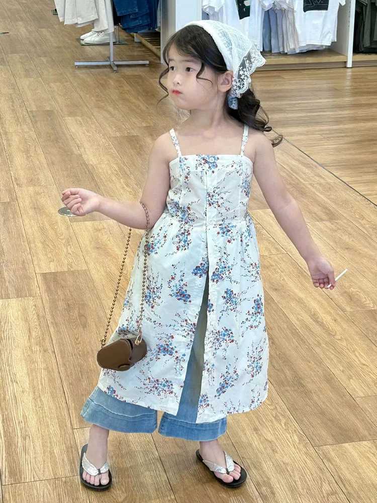 Baby girl summer dress new vacation sled beach Camisol dress childrens flower single chest seam fashionable childrens clothing W250326