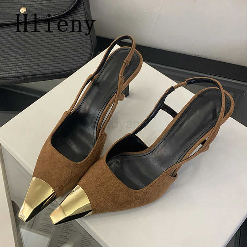 Hlieny Spring Street Sle Back Strap Pumps Wen Sexy Splicing Pointed Toe Elegant Thin Low H Me Par Dress Shoes Sandal Z250326
