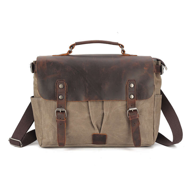 Postman Oil Wax Canvas with Crazy Horse Skin Men's Shoulder Bag briefcase