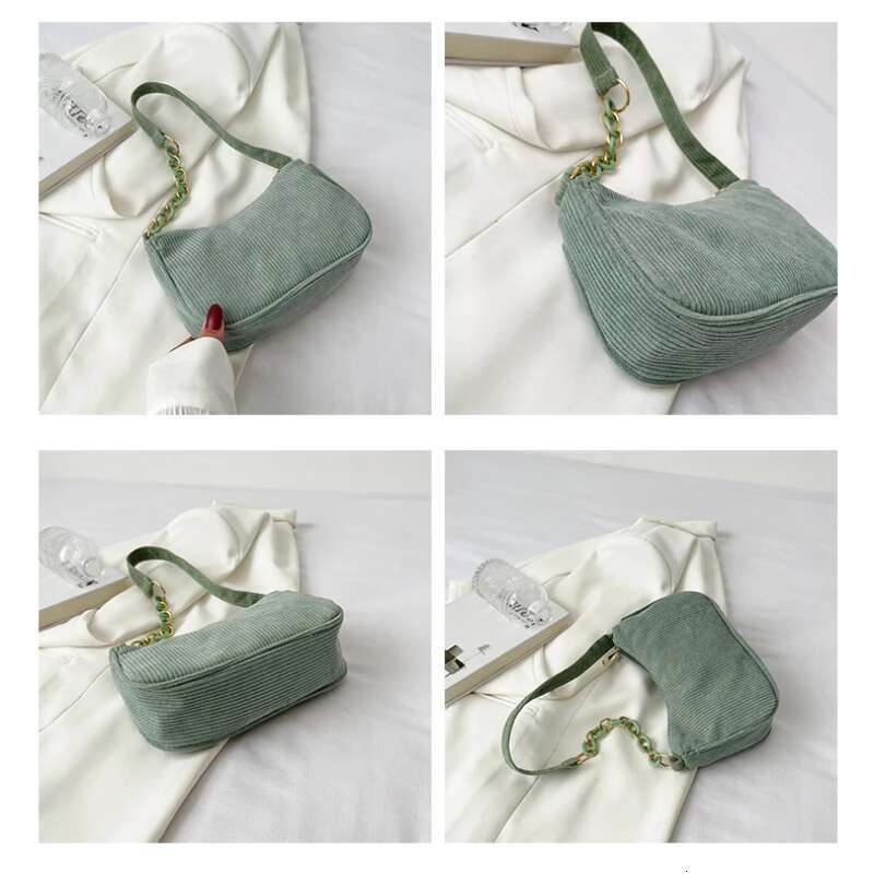 Fashion Vintage Women Corduroy Underarm Zipper Shoulder Protable Female Soft Casual Clutch Handbag Dumpg Bag