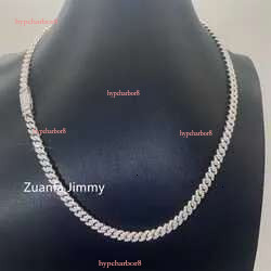 Pass Dia Tester Gra Certificates 6mm 8mm Width One Row Sterg Sier Vvs Moissanite Cuban k Chain Necklace