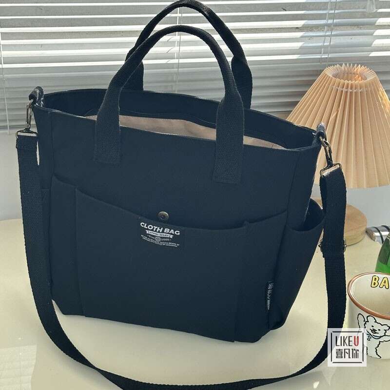 66 Thickened Multi Pocket Tote Canvas Leisure Student Computer Simplified Handheld One Shoulder Crossbody Book Bag