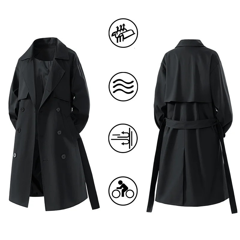 Mens jackets spring mens trench coats mens streetwear windproof trench coats mens solid business casual loose long coats 250324