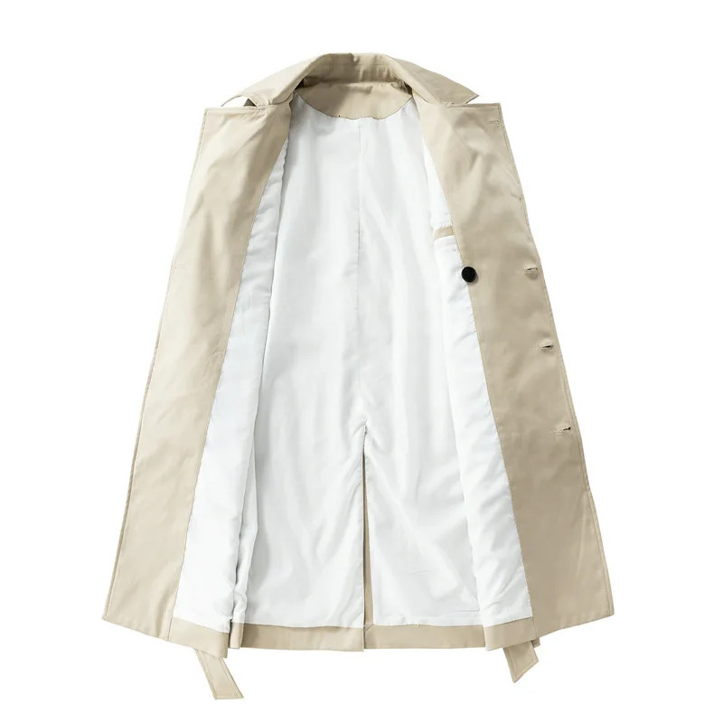 mens double breasted trench coat medium length and loose fit suitable for windproof and windproof spring/autumn casual office fashion jacket 250324