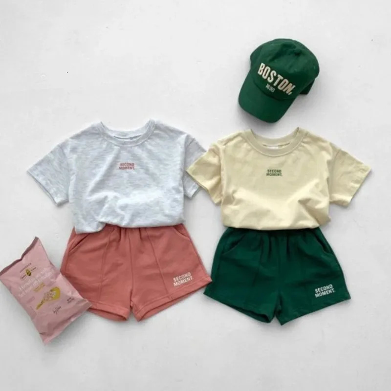 Summer Kids Clothes Set T-ShirtShorts Casual Outdoor Letters Print Suit Cotton Soft Breathable Two-Piece Kid Casual Tracksuits 250326