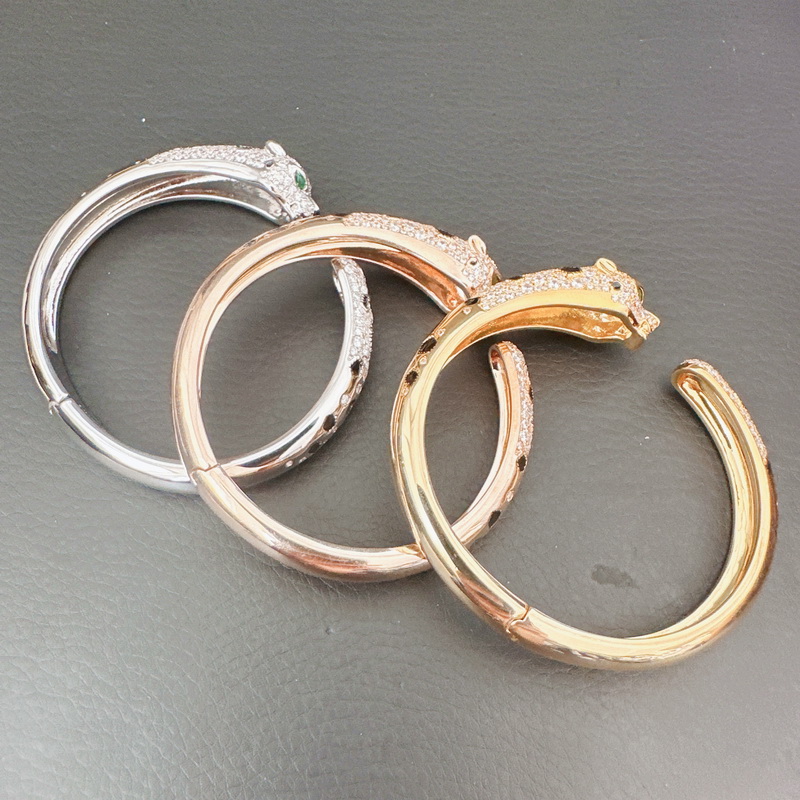 hion Panther Bangle Plated Gold Diamond Inlay Black Enamel Spots Green Eyes Leopard Head Open Cuff Ladies Sterling Silver Bangle S Z250910