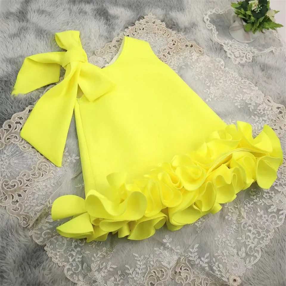 Cute Baby Yellow Flower Girl Dress Peach Dress Sleeveless Suitable for Wedding Children Birthday Gift First Communion Dress W250326