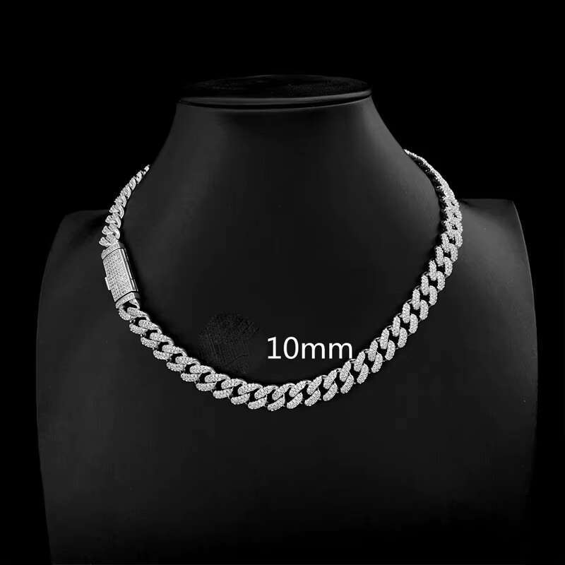 Sterling Silver 925 10mm Cuban Moissanite Jewelry Miami Cuban Link Chain