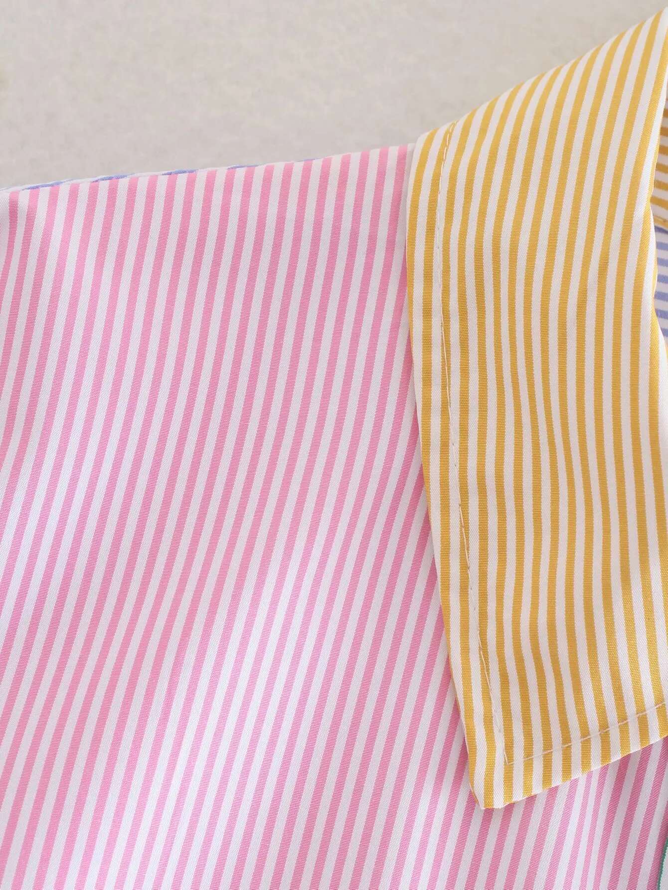 Women's Fashion Hit Color Striped Print Ladies Buttoned Casual Top Shorts Shirt Two-Piece Summer