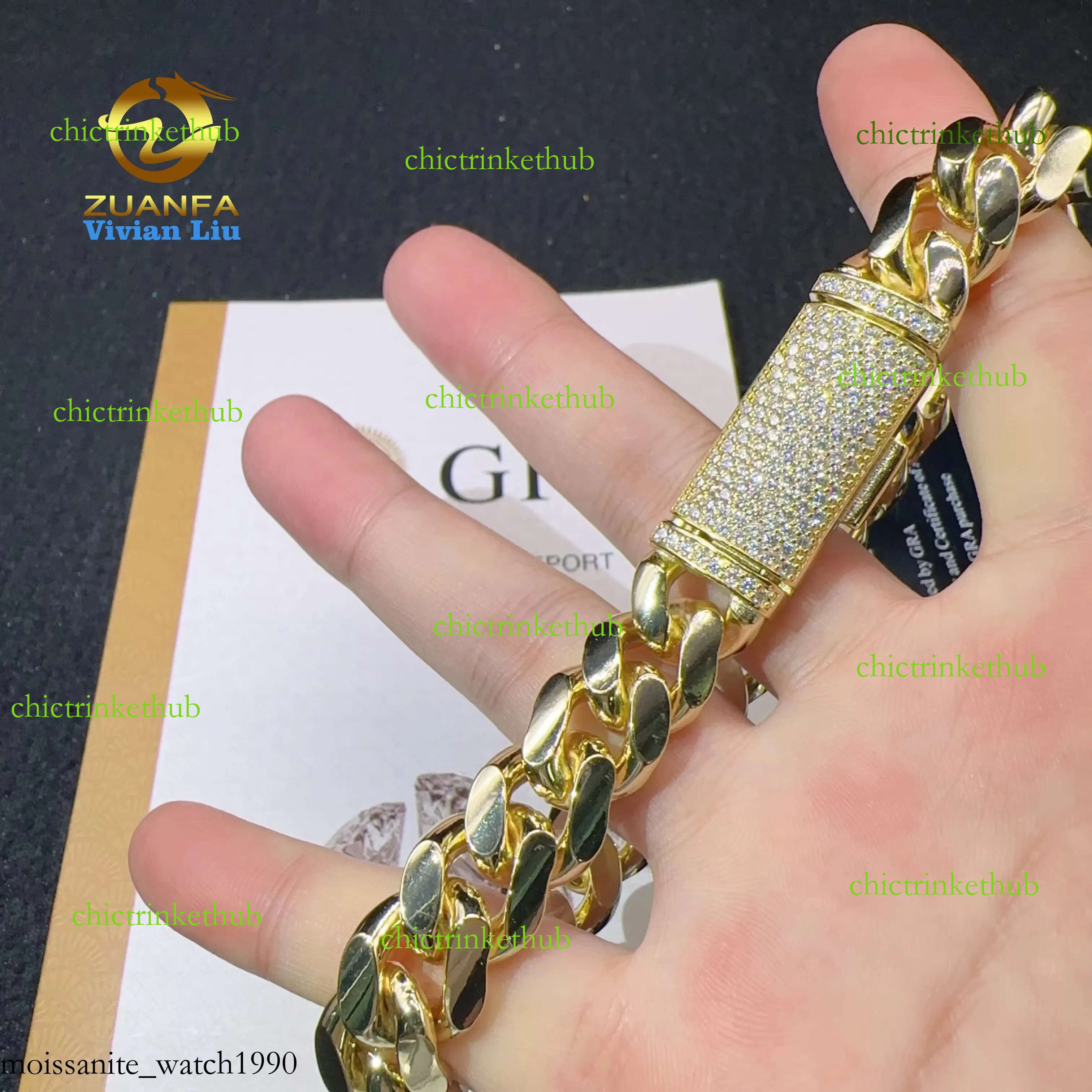 VVS Moissanite Dia Clasp Sterg Sier Hip Hop Jewelry 10K 14K Real Gold Plated 12mm Plain Cuban Bracelet