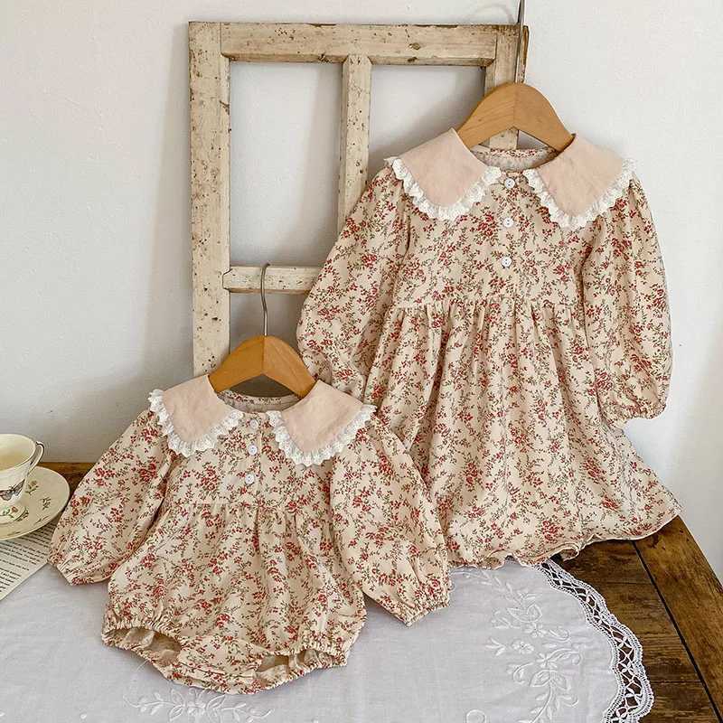 Autumn Spring Childrens Princess Dress Long Sleeve Cotton Print Girl Par Dress Baby Girls Dress sisters Dress W250326