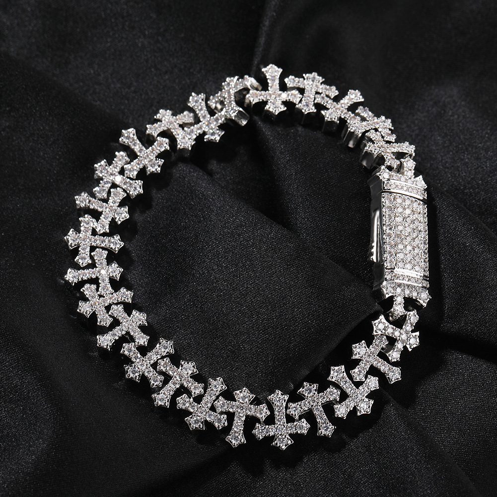 11.5mm High Quality Hip Hop Cross Tennis Chain Necklace Bracelets 5A Zircons Religion Jewelry