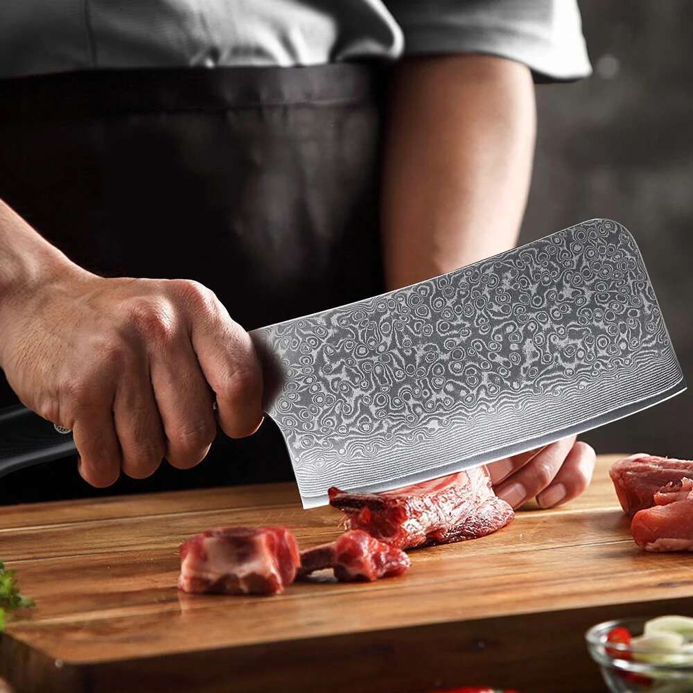TURWHO 6.5" Bone Chopper 67 Layer Japanese Skd11 Damascus Steel Kitchen Cleaver Boning Cutting Meat Knife With G10 Handle