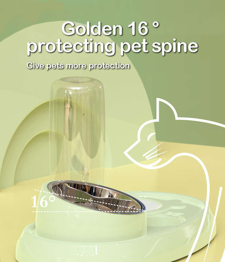 Stainless Steel Dual Dog and Cat Bowl System with Attached Water Dispenser Non-Slip, No Spill Design