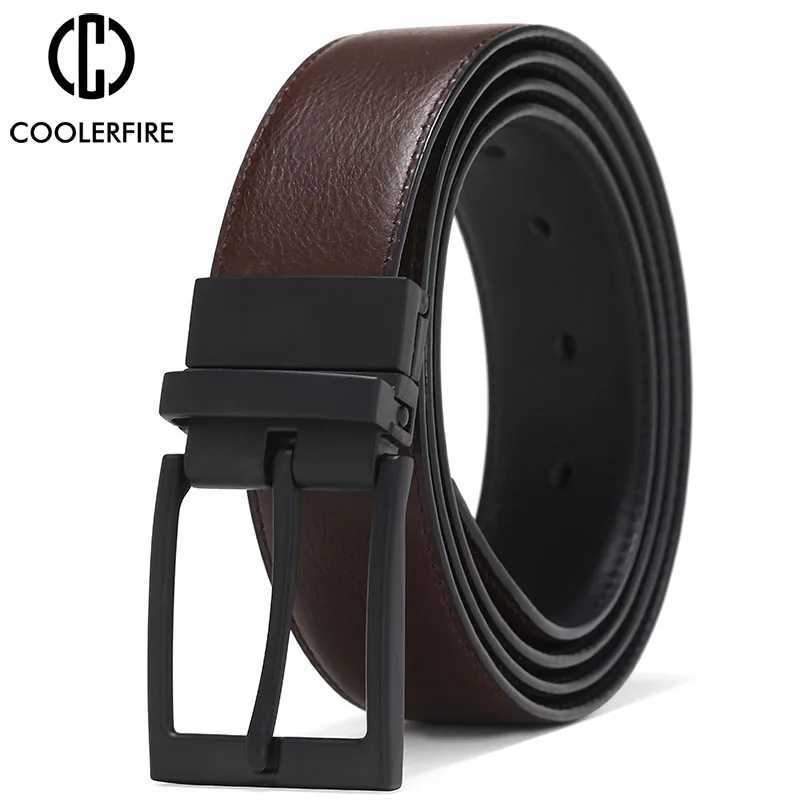 Mens belt business dress with mens leather belt reversible buckle brown and black fashionable work and leisure HQ111 W250326