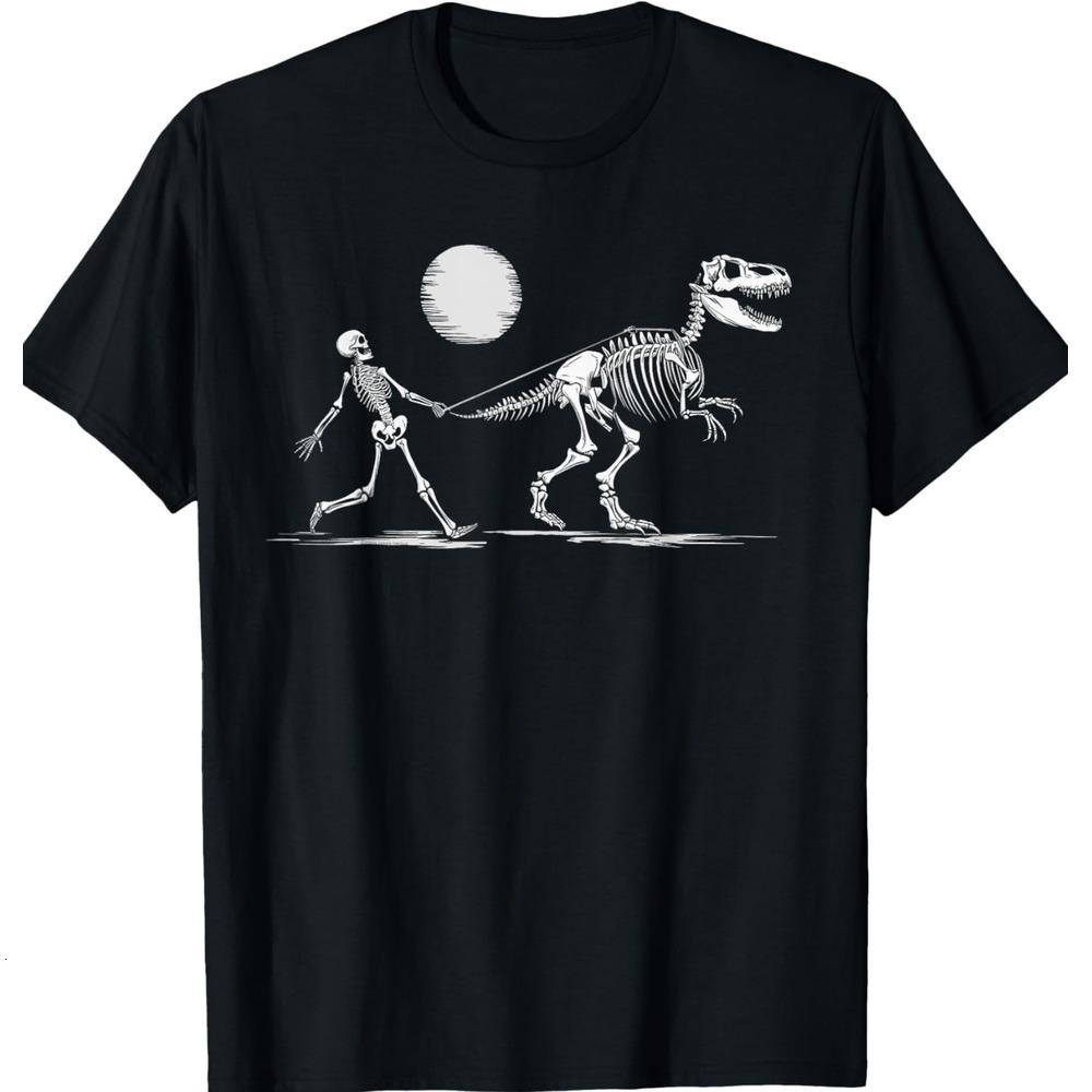T shirt for Mens Funny Skeleton T-Rex Boys Girls Skeleton Walking a Dinosaur Graphic Tee Casual Tops Clothes Short sleeve