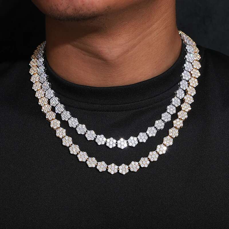 10mm Moissanite VVS1 Unisex Necklace Chain 925 Silver For Women Iced Out Chain Link Necklace Unisex Fine Hip Hop Jewelry