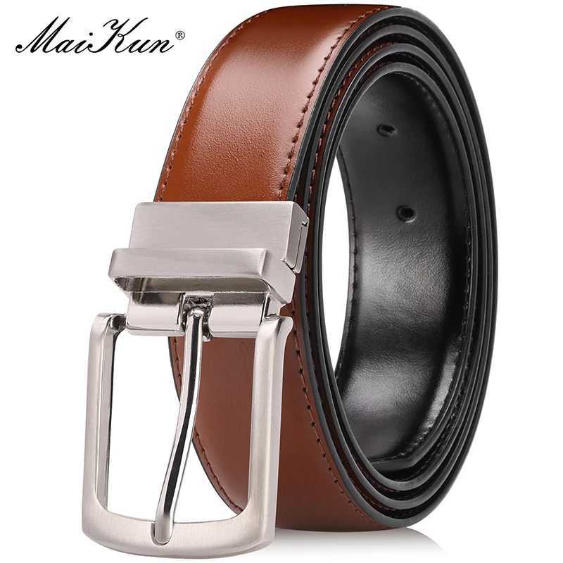 Maikun genuine leather mens belt rotating pin buckle double-sided leisure belt W250326