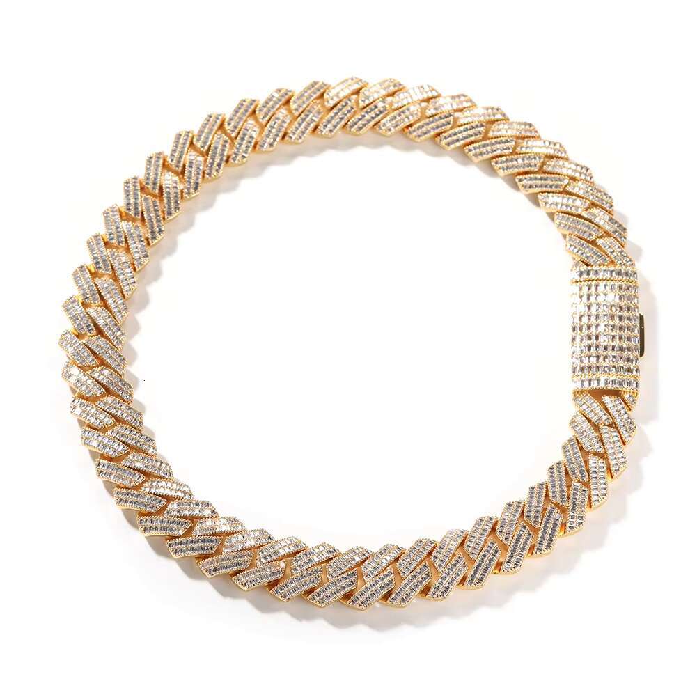 24mm Gold Cuban Link Chain Necklace Double Row T-Bar Clasp Hip Hop Lab-Grown Diamonds Silver Moissanite for Men