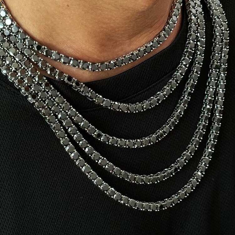 925 Gold Plated Sterling Silver 4mm Diamond Necklace Jewelry Gemstone White Moissanite Tennis Chain Necklace for Men Women